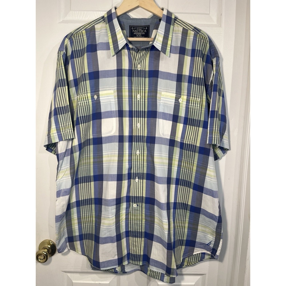 Nautica Shirt Mens 2XL Multicolor Madras Plaid Short Sleeve Button Down Casual